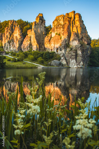 Externsteine. Sandstone rock formation located in the Teutoburg Forest, North Rhine Westphalia, Germany photo