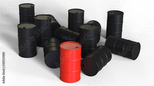 Metal barrels. 3d render of barrels on a white background.