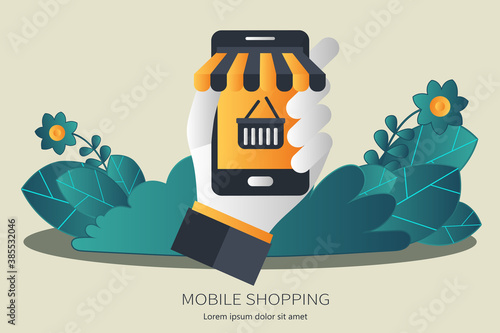 On line shopping and payment Methods. Mobile payments. Pay per click and online order. Flat vector illustration