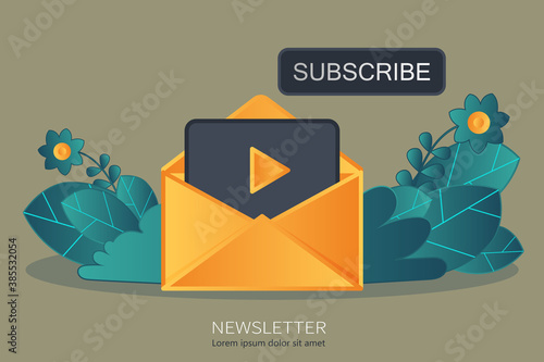 Flat design concept of regularly distributed news publication via e-mail with some topics of interest to its subscribers. Flat vector illustration. Newsletter concept