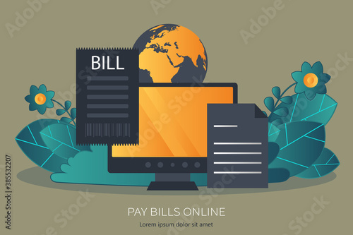 Pay bills online. Flat vector illustration