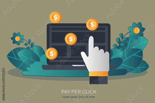 On line shopping and payment Methods. Mobile payments. Pay per click and online order. Flat vector illustration