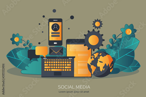 Social Network, chatting and communication online. Flat vector illustration