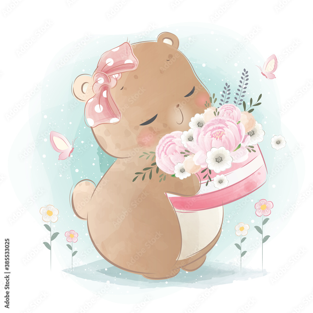 Little Bear Holding a Flower Basket