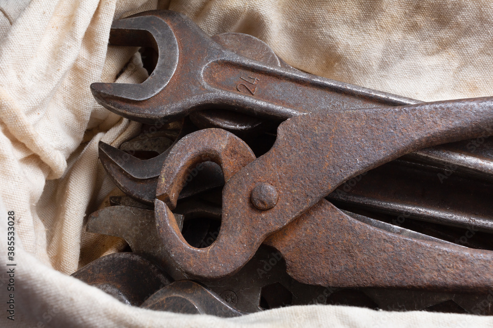 Old locksmith tools in a bag