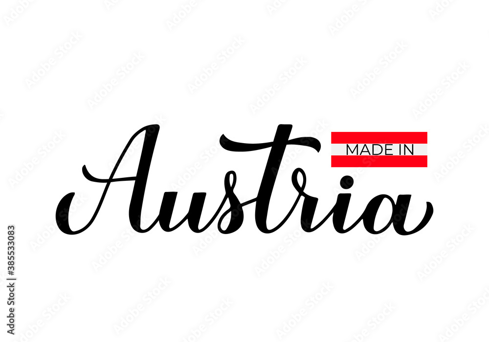 Made in Austria handwritten label. Quality mark vector icon