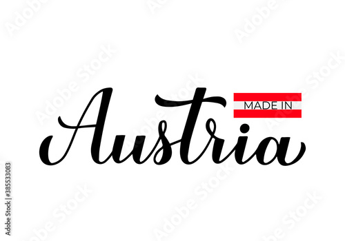 Made in Austria handwritten label. Quality mark vector icon. Calligraphy hand lettering. Perfect for logo design, tags, badges, stickers, emblem, product package, etc.