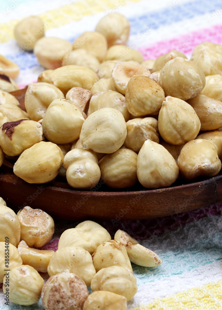 close-up organic fresh nuts on background