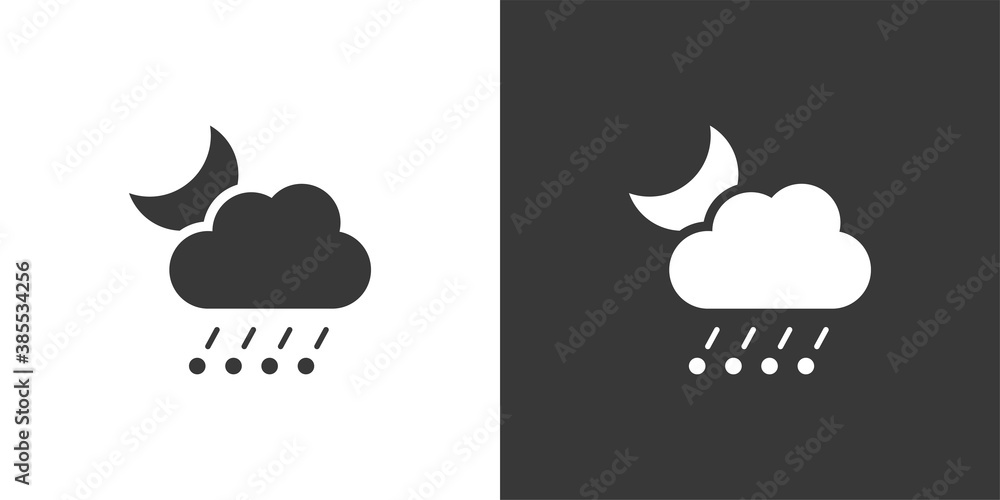 Rain and hail, cloud and moon. Isolated icon on black and white background. Weather vector illustration Rain and hail, cloud and moon. Isolated icon on black and white background. Weather vector illustration