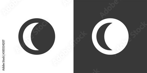 Moon phase. Waning crescent. Isolated icon on black and white background. Weather vector illustration