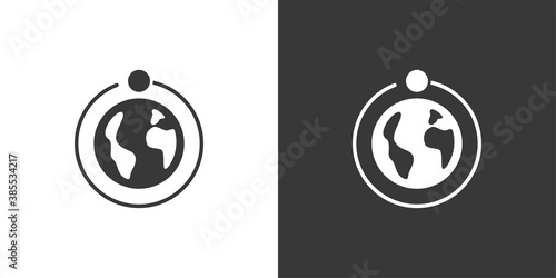 Moon rotation around ther earth. First quarter phase. Isolated icon on black and white background. Weather vector illustration