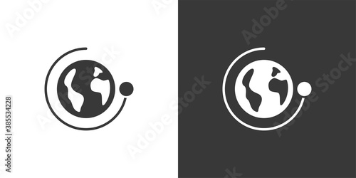 Moon rotation around the Earth. New phase. Isolated icon on black and white background. Weather vector illustration