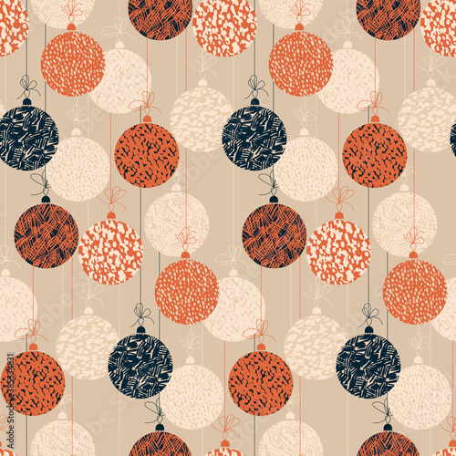 Christmas balls in orange and blue color pattern