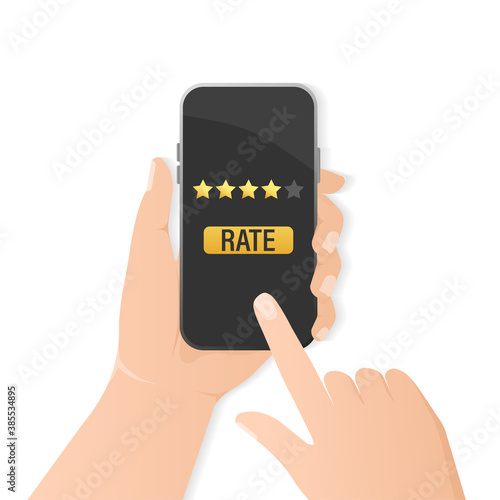 Icon for concept design. Flat rate smartphone for mobile device design. Mobile device concept. Vector illustration. Rating hands with smartphone.
