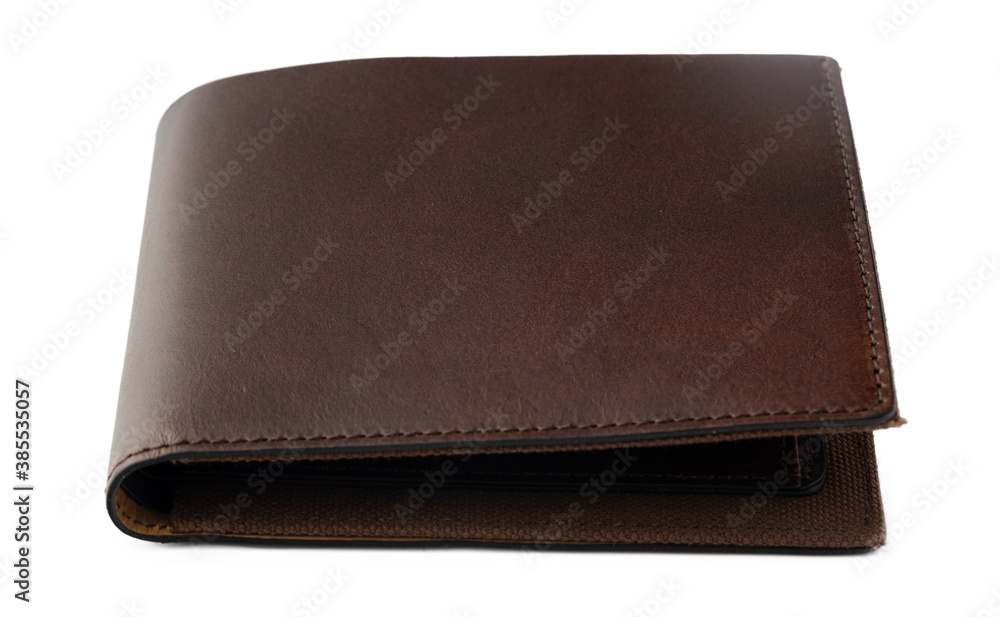 Brown shiny wallet isolated on white background Brown shiny wallet isolated on white background