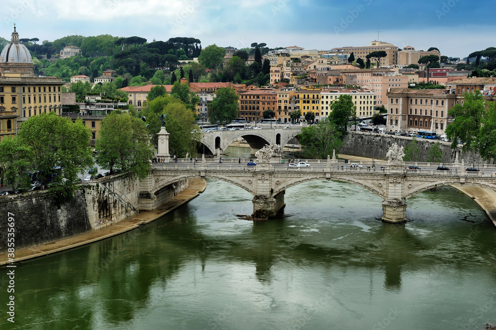 bridge Vittorio Emanuele II and river Tiber, Rome, Italy