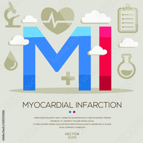 MI mean (myocardial infarction) medical acronyms ,letters and icons ,Vector illustration.
