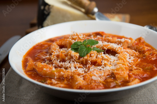 tripe with tomato sauce called tripe alla romana food from Rome area photo