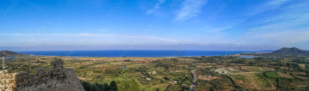 Ultra wide panorama of the coast line of Posada and Siniscola in Sardinia