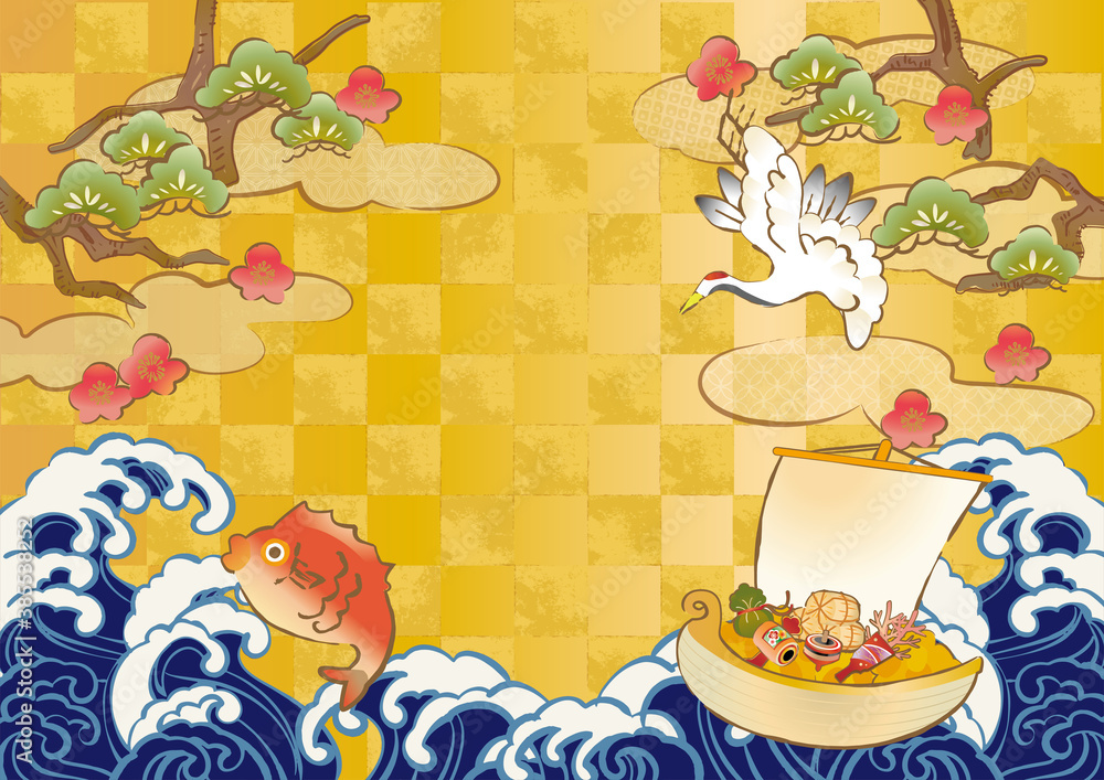 宝船と鯛と波のおめでたいイラスト Stock ベクター Adobe Stock 宝船と鯛と波のおめでたいイラスト Stock ベクター Adobe Stock