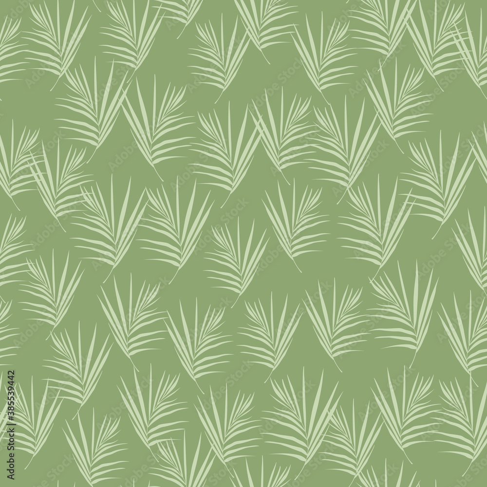 Random seamless pattern with fern leafs ornament. Exotic foliage print with green background. Simple backdrop. Random seamless pattern with fern leafs ornament. Exotic foliage print with green background. Simple backdrop.