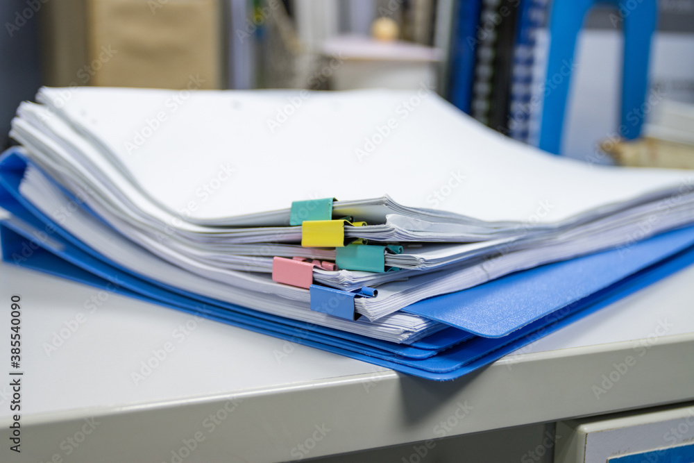 file folder and Stack of business report paper file in a work office, concept document in work office