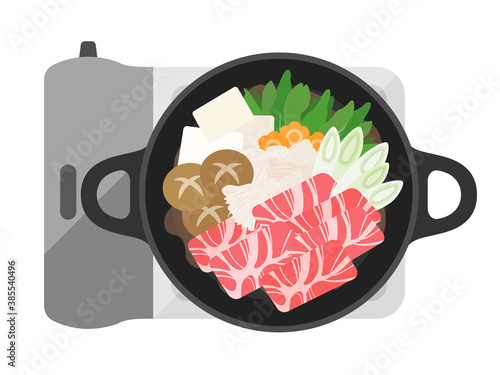 すき焼き鍋料理のイラスト