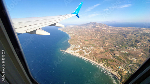 The Greek island of Kos as seen from the window of a plane taking off.