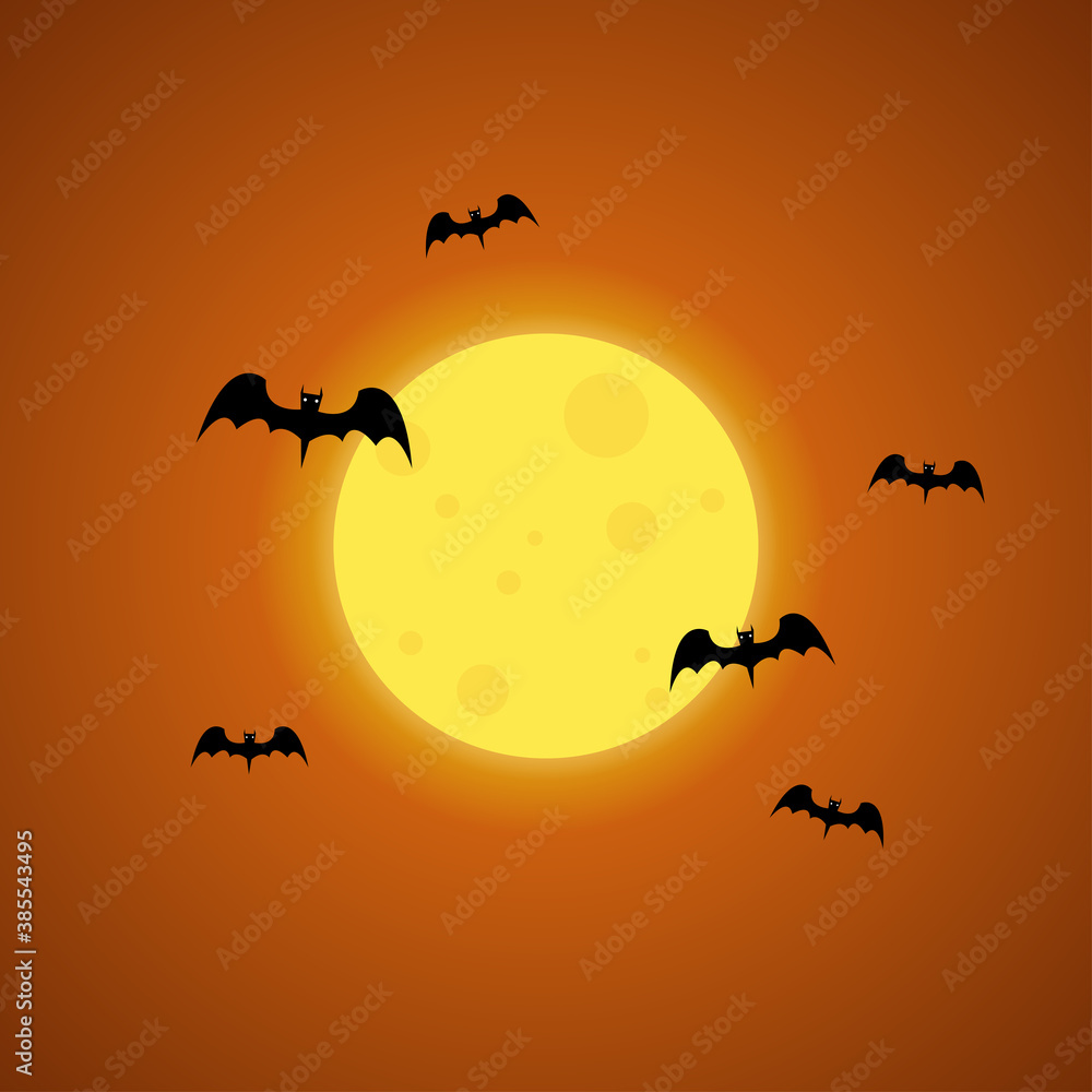 Moon Halloween vector. moon Halloween and Bat vector.
