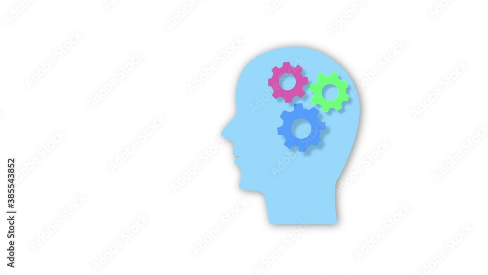 Animation of human mind, process in brains, rotating gears. Copy space, white background. Seamless loop. Animation of human mind, process in brains, rotating gears. Copy space, white background. Seamless loop.
