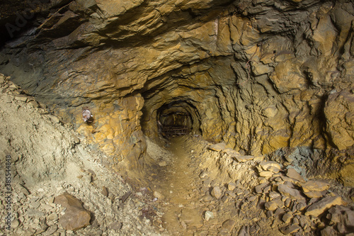 Underground gold ore mine tunnel