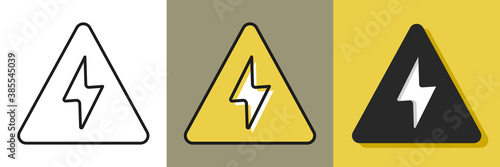 Lightening bolt icon. High voltage caution concept. Flat icon in different style. Isolated.