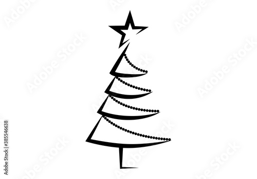 Silueta negra de árbol de navidad en fondo blanco.