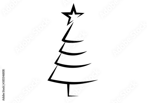 Silueta negra de árbol de navidad en fondo blanco.