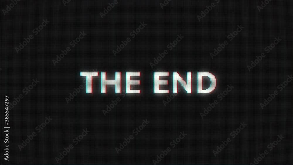 The End text message appear on old display. Pixeled text animated on retro monitor with chromatic abberations. 4k 60 fps The End text message appear on old display. Pixeled text animated on retro monitor with chromatic abberations. 4k 60 fps