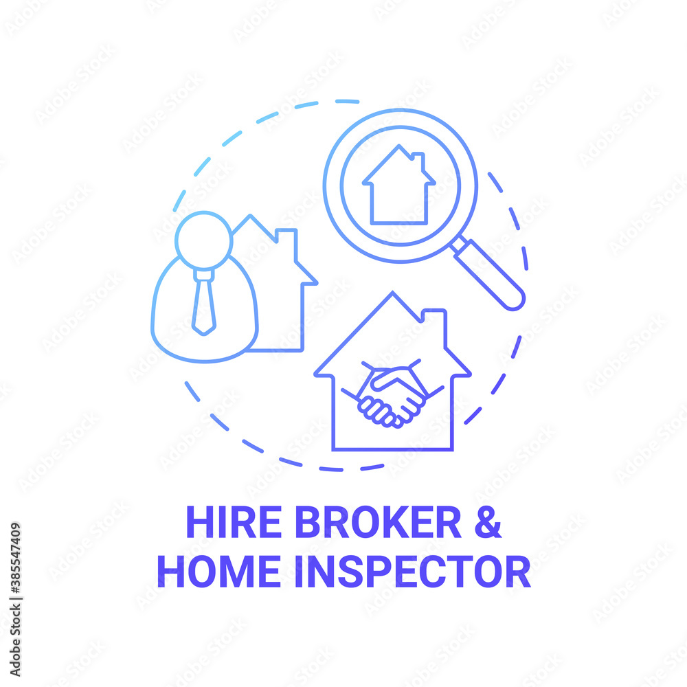 Hire broker concept icon. Home inspector idea thin line illustration. Real estate agent. Recommendation. Homebuying process. Property review report. Vector isolated outline RGB color drawing Hire broker concept icon. Home inspector idea thin line illustration. Real estate agent. Recommendation. Homebuying process. Property review report. Vector isolated outline RGB color drawing