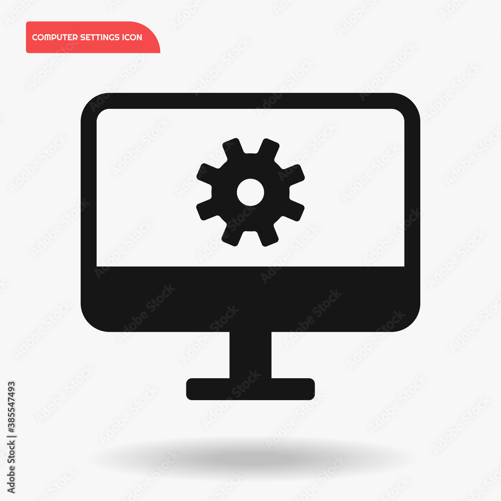 Computer setting icon vector template with black outline, UI icon for technology, fix and repair service, PC. Computer setting icon vector template with black outline, UI icon for technology, fix and repair service, PC.