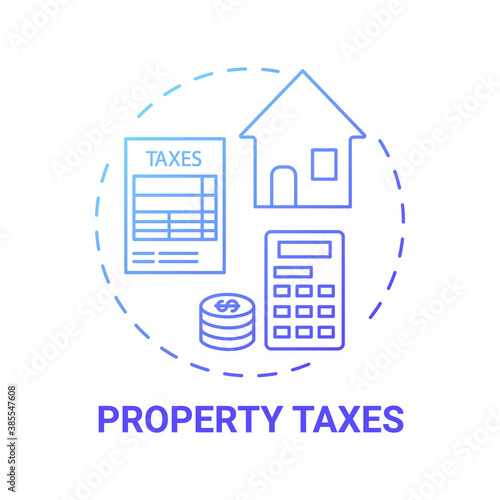 Property taxes concept icon. Mortgage payment element idea thin line illustration. Property tax assessments. Borrowers monthly mortgage bills. Escrow account. Vector isolated outline RGB color drawing