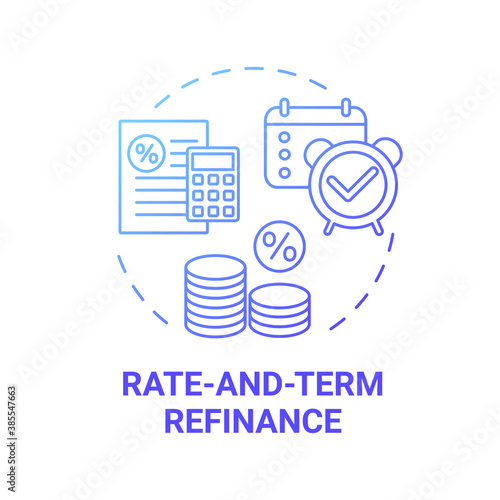 Rate-and-term refinance concept icon. Mortgage refinancing type idea thin line illustration. No cash-out refinance. Loan improvement. Interest rate. Vector isolated outline RGB color drawing