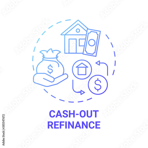 Cash-out refinance concept icon. Mortgage refinancing option idea thin line illustration. Borrow money. Real property. Payoff existing liens. Vector isolated outline RGB color drawing