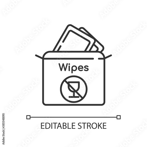 Alcohol free wipes linear icon. Disinfectant paper towels. Sanitation tissues for hygiene. Thin line customizable illustration. Contour symbol. Vector isolated outline drawing. Editable stroke