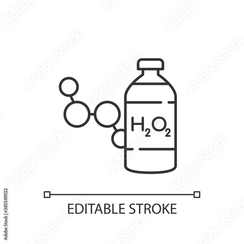 Hydrogen peroxide linear icon. Medical cleanser to treat wound. First aid medication. Thin line customizable illustration. Contour symbol. Vector isolated outline drawing. Editable stroke