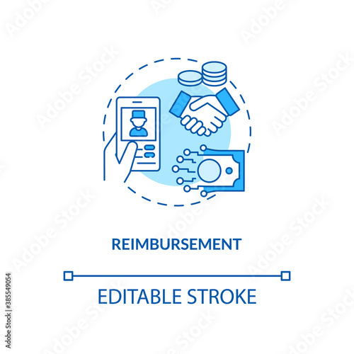 Reimbursement concept icon. Telemedicine challenges. Future healthcare payment variety. Medical treatment idea thin line illustration. Vector isolated outline RGB color drawing. Editable stroke