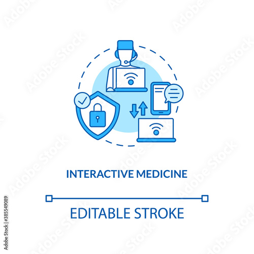 Interactive medicine concept icon. Telemedicine services types. Online medical clinic. Future health care idea thin line illustration. Vector isolated outline RGB color drawing. Editable stroke