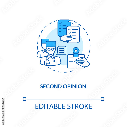 Second opinion concept icon. Telemedicine pros. Advantages of online medical service. Healthcare system idea thin line illustration. Vector isolated outline RGB color drawing. Editable stroke