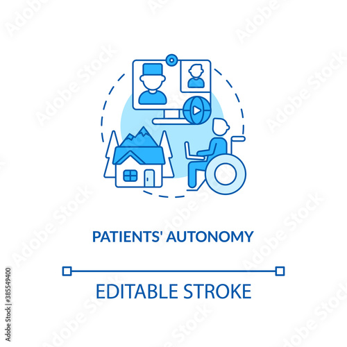 Patients autonomy concept icon. Telemedicine benefits. Health care future. Patient body treatment idea thin line illustration. Vector isolated outline RGB color drawing. Editable stroke