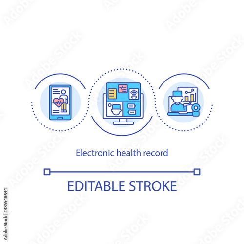 Electronic health record concept icon. EHR idea thin line illustration. Electronically-stored health information. Patient-centered records. Vector isolated outline RGB color drawing. Editable stroke