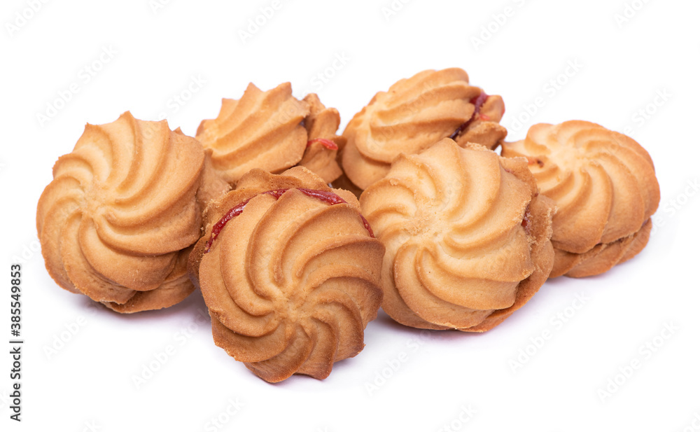 Group of spiral biscuit cookies with jam filling Group of spiral biscuit cookies with jam filling