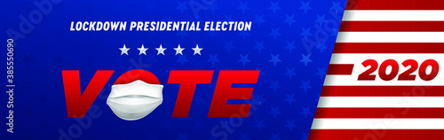 US presidential election in the context of the coronavirus pandemic. COVID-19. Vector illustration with medical mask on blue background. Vote America Presidential Election Vector Design. Vote day.