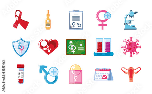 sexual health contraception methods medicine icons graphic template